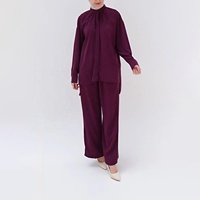 Ensemble deux pièces modeste pour femmes musulmanes : sweat à capuche et pantalon en satin uni, tissu extensible respirant – Fabricant OEM/ODM