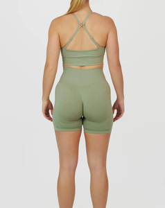 High Support Women's Seamless Fitness Yoga Set Breathable High Quality Solid Pattern Crisscross Bra Straps & Skinny Short - Product Image 2