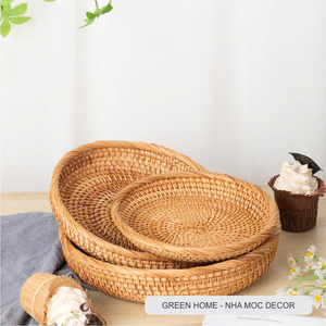 Rattan Woven Circular Fruit <b>Basket</b> Handcrafted Natural Storage <b>Basket</b> for Kitchen <b>Display</b> Retail Use and Home Decor Applications - Product Image 5