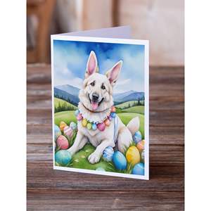 Whimsical A7 tamaño 5x7 Pastor Alemán blanco Pascua huevo caza tarjetas de felicitación paquete 8 tarjetas de nota en blanco con sobres - Product Image 2