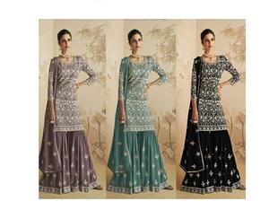 Conjunto Tradicional de Gharara y Kurta con Bordado de Lentejuelas, Tela Fox Georgette, Conjunto de Vestido de Boda y Dupatta - Product Image 1