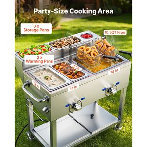 Friggitrice Professionale a Gas Propano per Esterni Usata con 2 Bruciatori (11.600 BTU Ciascuno) e Vasche Scaldavivande da 1/3, Funzionalità Multiuso - Product Image 3