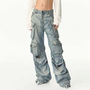 กางเกงยีนส์คาร์โก้ทรงหลวมแบบมีโลโก้สั่งทำได้ OEM ODM สำหรับผู้ชาย มีกระเป๋าหลายช่อง ลุคทำสีซีดขาดๆ กางเกงยีนส์เดนิมคาร์โก้สำหรับผู้ชาย - Product Image 3