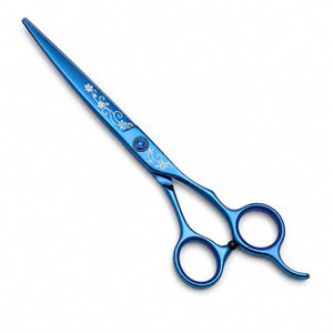 Ciseaux de coiffure professionnels bleus en acier inoxydable, lame tranchante, pour droitiers, manche long, motif floral décoratif - Product Image 2
