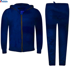 Top Trend Men Clothe Outfit Men's Blue Hooded Tracksuit <b>Set</b> Full Zipper Casual Sweatshirt and Pants Solid Color Breathable - Product Image 5