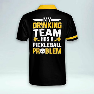 Maillot de pickleball personnalisé imprimé par sublimation, sans couture, unisexe, à manches courtes, séchage rapide, polo noir, gris, jaune, haut de sport d'équipe - Product Image 6