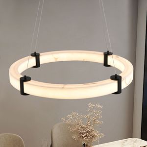 Lampadario a sospensione moderno a LED da 24 pollici con altezza regolabile, finitura effetto marmo, anello in resina, a sospensione a soffitto - Product Image 5
