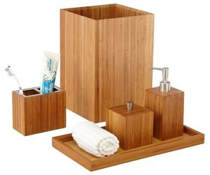 Bamboo Bathroom <b>Accessory</b> Set Three-Piece Round Minimalist Design Eco-Friendly Soap Dish Dispenser Tumbler Wooden Decor Set - Product Image 5