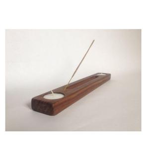 Porta Incienso y Portavelas de Madera con Acabado Natural para el Hogar, Templo, Aromaterapia, Meditación - Product Image 1