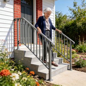 Corrimano in Ferro Argentato per Esterni a 4 Gradini, Dispositivi di Assistenza Transitoria con Kit di Installazione - Product Image 4