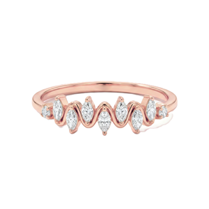 Moissanite DEF Color VS VVS Clarity Marquise & Round Lab Created Diamond Engagement Ring Zig Zag Ring 9K 10K 14K 18K Solid Gold - Product Image 3