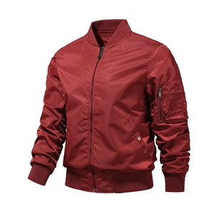 Blouson bomber gris pour homme, couleur unie, fermeture éclair, coupe-vent, style décontracté, matière polyester, col montant, coupe classique - Product Image 6