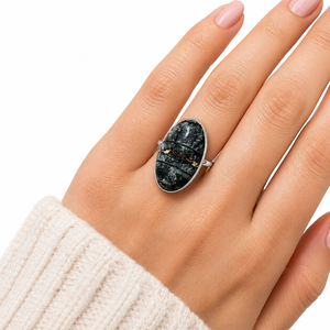 Natural Orthoceras Gemstone <b>Ring</b> 925 Sterling Silver Oval Cabochon Bezel Setting Women's Party Jewelry - Product Image 4
