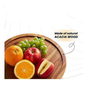 Moderno de madera de acacia hecho a mano Lazy Susan tocadiscos cocina encimera mesa de comedor estante de especias despensa almacenamiento giratorio bandeja de servicio - Product Image 6