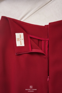 Pantalon large à taille haute rouge pour femme, plis superposés à l'avant, longueur intégrale, couleur unie, style bureau, MIRANDA - Product Image 6