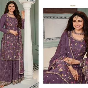 Proveedor de Ropa Étnica India de la mejor calidad Diseñador de moda Heavy Premium Silk Georgette Sequence Work Palazzo Suit - Product Image 2