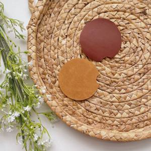 Genuine Leather Coasters with Metal Ring Holder Round Drink Mat Set Luxury Cowhide Table Surface Protector GLC-0165 - Product Image 2