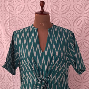 Wholesale Cotton Handloom Ikat Fabric <b>Dress</b> With Drawstring Waist Short Sleeve & Pockets Design <b>Long</b> Casual <b>Dress</b> Women Clothing - Product Image 1