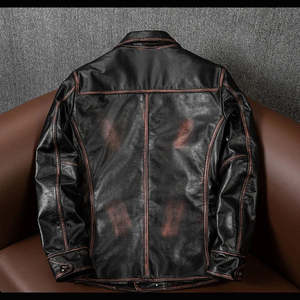 Veste en cuir véritable haut de gamme pour homme, style urbain classique, longue veste de motard, en cuir de vachette fait main, vestes en cuir personnalisées à prix abordable - Product Image 2