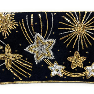 Pochette perlée Starburst noire faite à la main or argent paillettes pliable sac à main de soirée sac cadeau de mariée sangle de chaîne Durable - Product Image 4