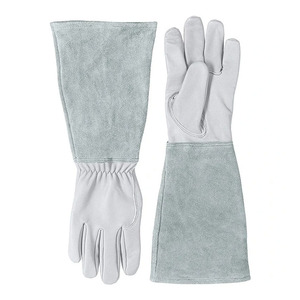 Gants de sécurité en cuir blanc, manchette longue de 28 cm, résistance à la chaleur, durables, anti-chaleur, gants de travail avec manchette froncée - Product Image 5
