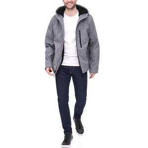 Chaqueta Acolchada con Capucha para Hombre, Color Gris, Forro Polar Cortavientos, Cierre de Cremallera, Estilo Casual para Invierno, Corte Regular, Color Sólido, Deportiva, 220g - Product Image 1