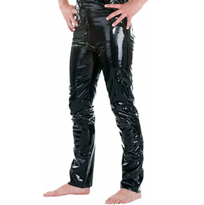 Pantalon crayon pour homme en PU violet, taille haute, fermeture éclair, style gothique, extensible en spandex et polyester, avec ceinture 2027 - Product Image 5
