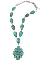 Collier Turquoise Western à Pétale, Collier Statement en Pierre Naturelle pour Femme, Bijou Tendance, Idéal Cadeau