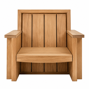 Chaise de salle à manger d'extérieur contemporaine en teck massif de luxe, confortable et écologique, avec larges accoudoirs et assise à lattes, idéale pour les hôtels, les complexes hôteliers et les patios. - Product Image 1