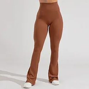 High Waist <b>Flared</b> Leg Yoga <b>Leggings</b> Solid Olive Green Seamless Full Length Elastic Waist Women's Workout Pants - Product Image 2
