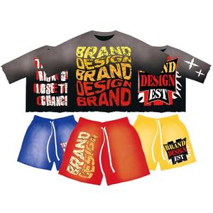 Ensemble streetwear graphique personnalisé : T-shirt imprimé dessin animé et short délavé à l'acide – Ensemble d'été 2 pièces décontracté en 100 % coton (chemise et short) - Product Image 6