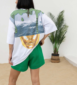 T-shirts en coton 100% imprimés graphiques surdimensionnés pour femmes, style décontracté à épaules tombantes, épaisseur 240 GSM, vente directe d'usine - Product Image 2