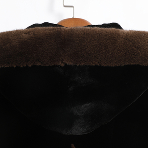 OEM Men's Winter Black Zipper <b>Fur</b> <b>Jacket</b> With Brown <b>Hood</b> Thick Solid Casual Coat For Men - Product Image 5