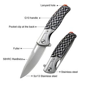 Cuchillo Plegable Portátil de Acero Inoxidable 5cr13 con Dureza 53HRC, Mango G10, Cuchillo de Bolsillo Táctico de Supervivencia - Product Image 2