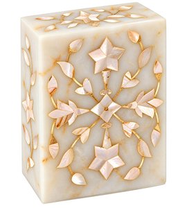 Boîte à bijoux rectangulaire élégante et moderne en marbre Stonecrafts International, incrustation florale en nacre gravée, rangement décoratif pour la maison - Product Image 2