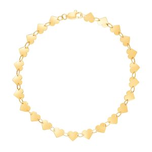 Bracciale a catena con maglie a cuore a specchio in oro giallo 14k da 7 pollici, gioielli alla moda - Product Image 1