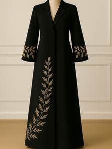 Ensemble 2 pièces de luxe AWAIS HOUSE pour femmes musulmanes, kaftan simple et sobre en velours perlé, coupe trapèze longue jusqu'au sol, vente en gros - Product Image 5