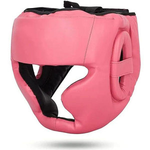 Protector de Cabeza de Boxeo de Cuero PU Rosa, Unisex, para Adultos, con Visera Transparente, 7 Ventilaciones, Cierre de Hebilla, Color Sólido - Product Image 1