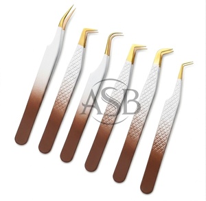 Pinces à épiler antistatiques de précision en acier inoxydable, couleur ombrée marron et blanc, pour extensions de cils et manucure - Product Image 1