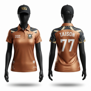 Maillot de golf pour femme 180 GSM en polyester interlock premium, panneau d'épaule bronze noir, logo personnalisé par sublimation et broderie, OEM - Product Image 1