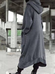 Plus Size New Washed Zip-Up Hoodie with Curved Hem Deep Gray Stylish Casual Design Pockets for Warmth ODM Service 100% Cotton - Product Image 3