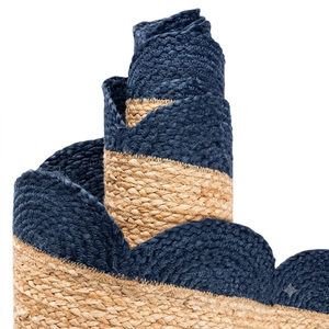 Navy Blue Scalloped Border Natural Jute <b>Runner</b> Handmade Braided Farmhouse Boho Entryway Hallway <b>Kitchen</b> Floor <b>Rug</b> Home Decor - Product Image 3