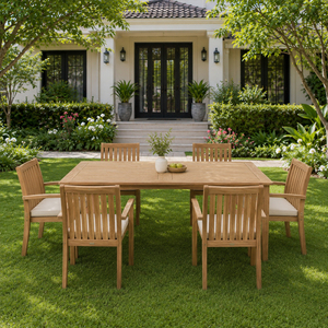 Muebles de Exterior Modernos Astera, Mesa Rectangular de Madera de Teca Sólida con Listones, Orificio para Sombrilla, Resistentes a la Intemperie - Product Image 6