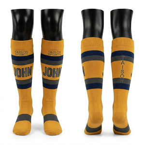 Premium 320 GSM <b>Polyester</b> Cotton Blend Knit men's Ice Hockey <b>Socks</b> Grey Red Striped Panel Custom Jacquard Logo men <b>socks</b> - Product Image 3