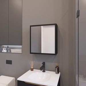Armadietto da Bagno Nero con 1 Anta e Specchio Incluso - Product Image 1