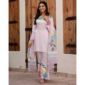 Conjunto de Traje de Chifón Pintado a Mano, Elegante y Transpirable, Talla XS para Mujer, Color Rosa, Marca Kashish - Product Image 6