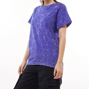 Camisetas de Verano para Mujer, Ecológicas, de Color Sólido, Corte Ajustado, Transpirables, de Poliéster/Algodón, Lavado Ácido, Fabricante Personalizado, Venta al Por Mayor - Product Image 1