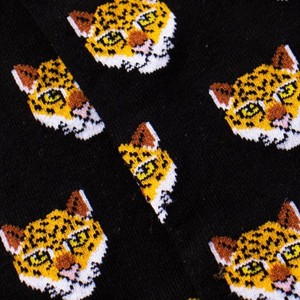 <b>Black</b> Crew <b>Socks</b> With Leopard Faces And Green Leaf Pattern Digital Print Breathable Men's Summer <b>Socks</b> Custom Design <b>Socks</b> - Product Image 5