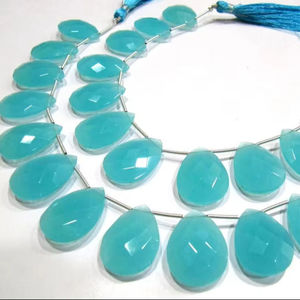 Perles de chalcédoine aqua en forme de poire 11x17mm, quartz briolette, brin de 8 pouces, vendu par brin - Product Image 2