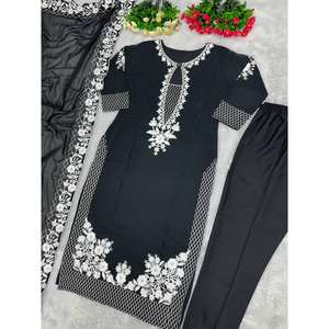 Hermosa ropa de fiesta para mujer Top Bottom Dupatta con Conjunto elegante de trabajo cosido - Product Image 4